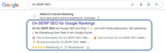 On SERP SEO Beispiel Suchergebnis ABAKUS Internet Marketing GmbH