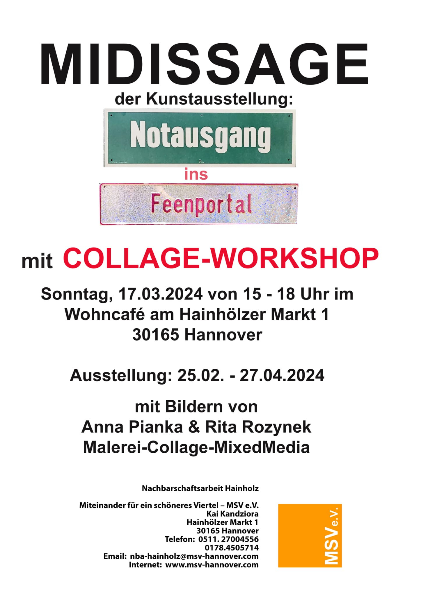 Kunstausstellung “Notausgang ins Feenportal” Midissage mit Collagen-Workshop am 17.03.2024 in Hannover