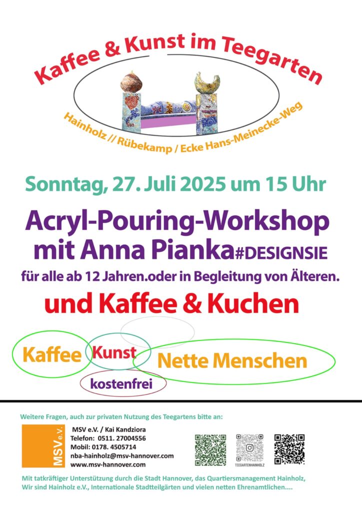 Kreativität trifft Gemeinschaft: Acryl-Pouring-Workshop am 27.07.2025 mit Kaffee & Kuchen im Teegarten Hainholz