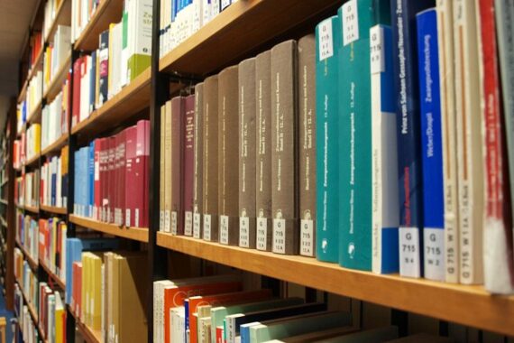 Bücherregal mit alten Büchern, symbolisiert Forschung zu NS-Raubgut in Universitätsbibliothek.