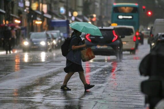 Regen, Gewitter und bewölkter Himmel über Hamburg und Schleswig-Holstein; stürmische Böen und frische Temperaturen.