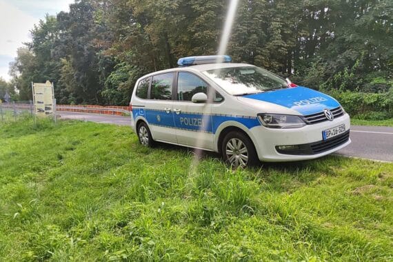 Polnischer Toyota mit kontrollierendem Bundespolizei-Auto an Raststätte, Fahrer mit Haftbefehl.