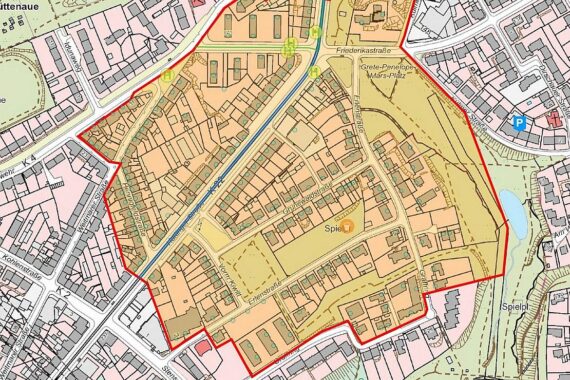 Karte zeigt Evakuierungsgebiet in Bochum wegen Bombenentschärfung, Anwohner müssen ihre Wohnungen verlassen.