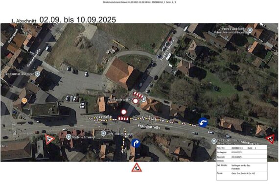 Kreuzungssperrung für Kanalarbeiten in Vaihingen, Umleitungen und Verkehrsbehinderungen sichtbar.