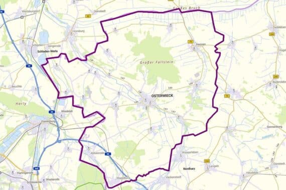Karte des Landkreis Harz mit Schutz- und Überwachungszonen für Vogelgrippe.