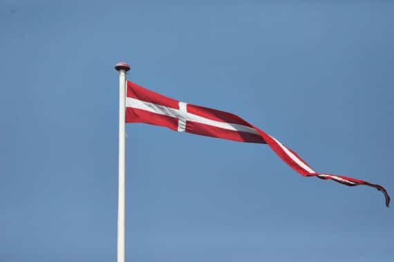 Dänische Fahne, Handballspiel, Deutsche und Dänische Spieler im Finale, Europameisterschaft.