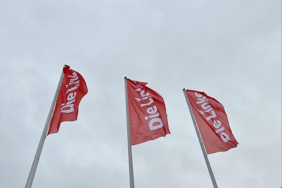Demonstration für Frauenrechte, feministische Symbole und Hinweis auf geschlechtsspezifische Gewalt am 8. März.