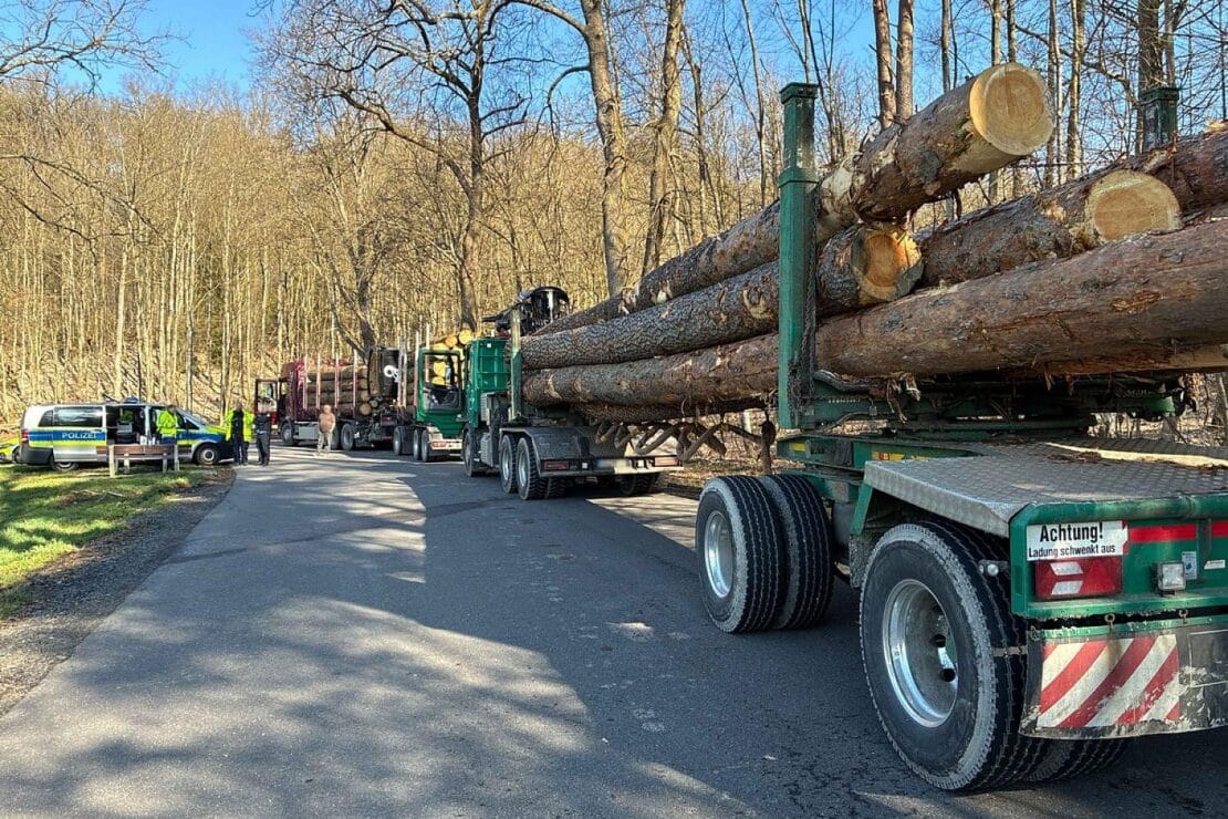 Schwerverkehrskontrolle auf B236 deckt gefährliche Mängel bei Holztransportern auf