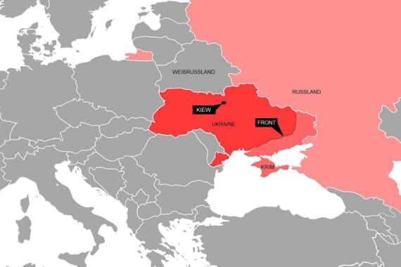 Militärische Karte der Ukraine zeigt Frontverlauf; Symbol für den aktuellen Konflikt und Waffenruhe.