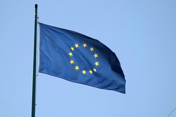 Europaflagge mit regionalen Elementen, symbolisch für den Schutz von Minderheitensprachen in Niedersachsen.
