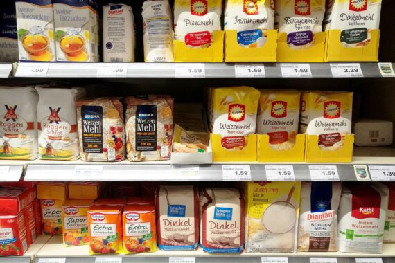 Grafik von Mehlprodukten und Mühlen, verdeutlicht steigende Produktion in Nordrhein-Westfalen.