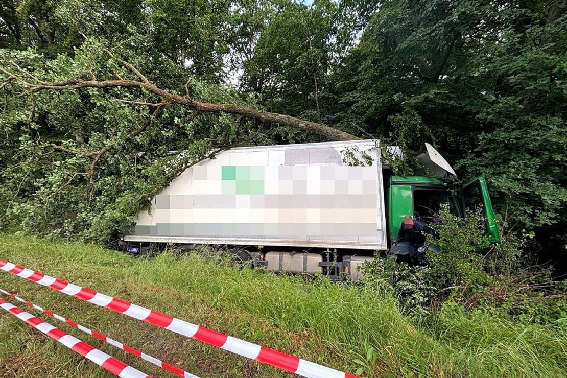 Lkw stürzt bei Rockenhausen in Waldstück