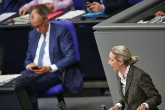 Friedrich Merz und Alice Weidel im Archivfoto, politische Umfrage zur Bundestagswahl Deutschlands, AfD vorn.