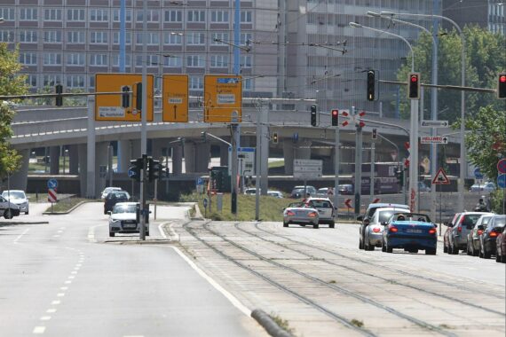 Riebeckplatz in Halle (Saale), Archivfoto: Baustelle und Neubau für Zukunftszentrum Deutsche Einheit und Transformation.