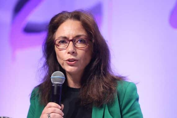 Yasmin Fahimi (Archiv) im Bild, DGB warnt vor Abschaffung der „Rente mit 63“ in Berlin.