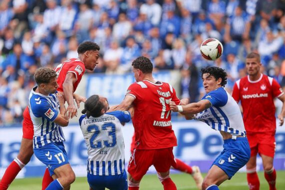 Fußballspiel: 1. FC Magdeburg vs. 1. FC Kaiserslautern, Torjubel nach 3:0 am 12.09.2026.