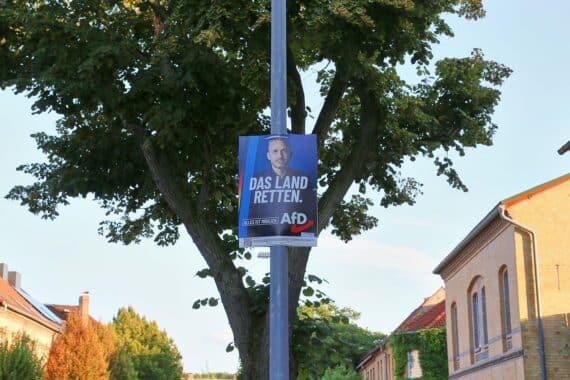 Wahlplakat in Sachsen-Anhalt (Archiv): Appell von Heiner Wilmer gegen AfD-Wahl wenige Tage vor Landtagswahl.