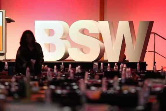 BSW-Logo vor dem Hintergrund Magdeburgs: BSW schließt Koalition mit AfD in Sachsen-Anhalt aus.