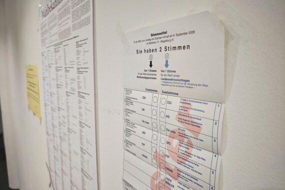 Stimmzettel zur Landtagswahl Sachsen-Anhalt 2026, Landtagswahlabend am 06.09.2026.