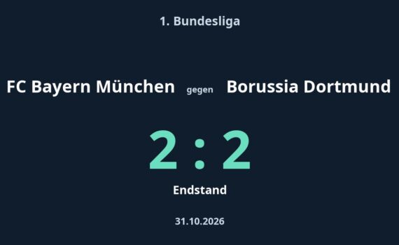 FC Bayern München gegen Borussia Dortmund: 2:2. 1. Bundesliga, 2026-10-31.