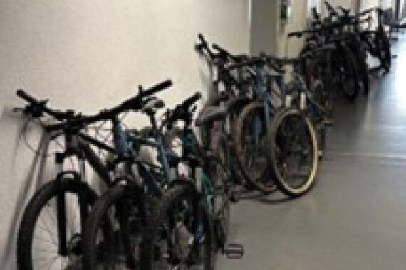 Von der Polizei sichergestellte hochwertige Mountainbikes und Gravelbikes in Halle an der Saale.