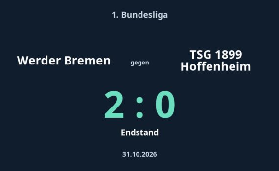 Werder Bremen gegen TSG 1899 Hoffenheim: 2:0. 1. Bundesliga, 2026-10-31.